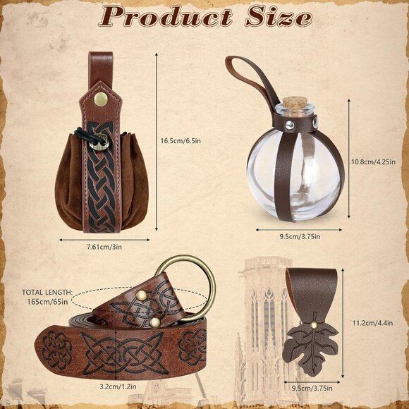 Renaissance Costume Belt Set Leather Pouches Bottles for LARP & Festivals main image 6